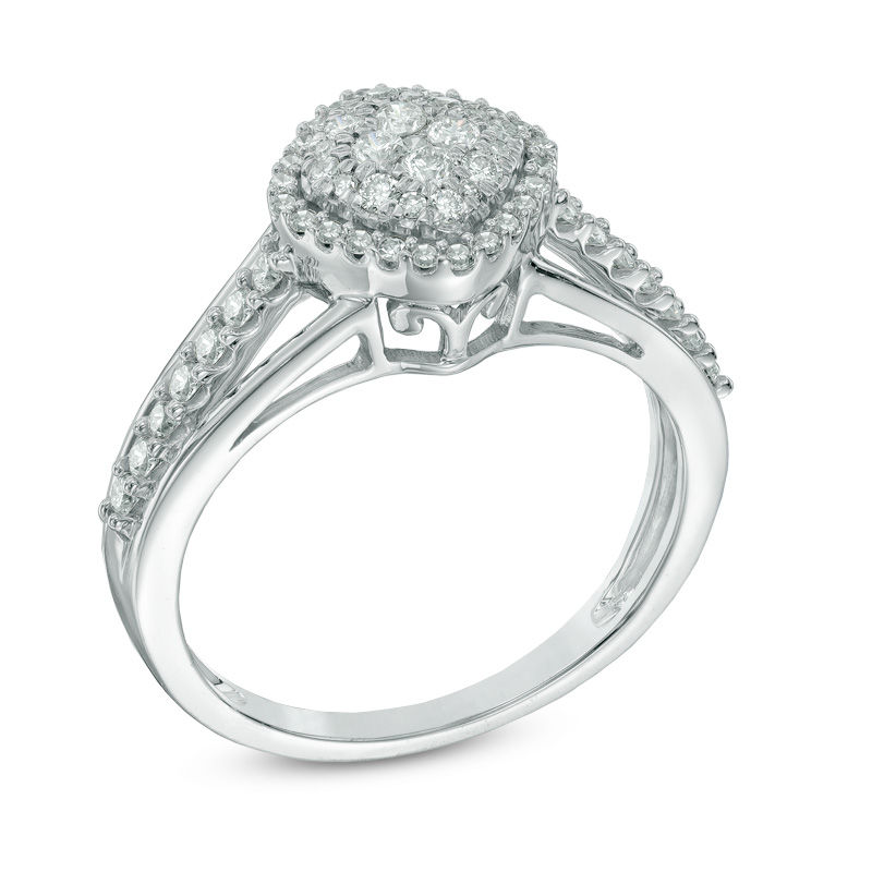 Previously Owned - 0.50 CT. T.W. Diamond Tilted Square Frame Cluster Ring in 10K White Gold|Peoples Jewellers