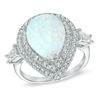 Thumbnail Image 0 of Previously Owned - Pear-Shaped Lab-Created Opal and White Sapphire Frame Ring in Sterling Silver