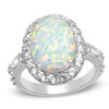 Thumbnail Image 0 of Previously Owned - Oval Lab-Created Opal and White Sapphire Frame Ring in Sterling Silver