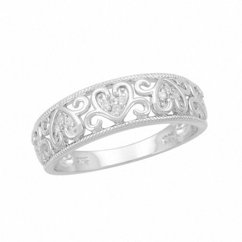 Previously Owned - 0.07 CT. T.W. Diamond Filigree Hearts Band in Sterling Silver|Peoples Jewellers