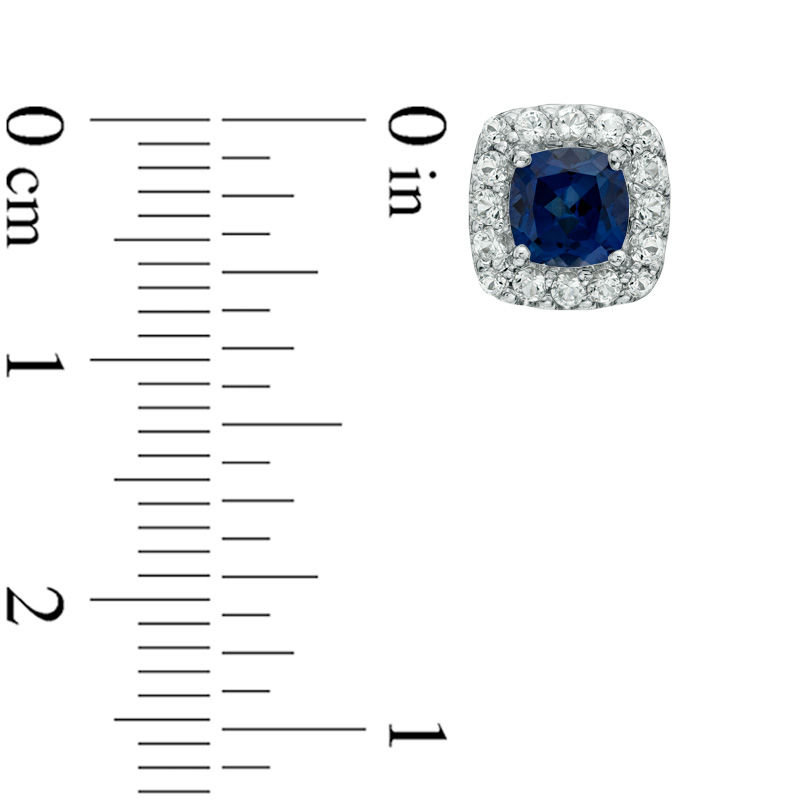 Previously Owned - 5.0mm Cushion-Cut Lab-Created Blue and White Sapphire Frame Stud Earrings in Sterling Silver