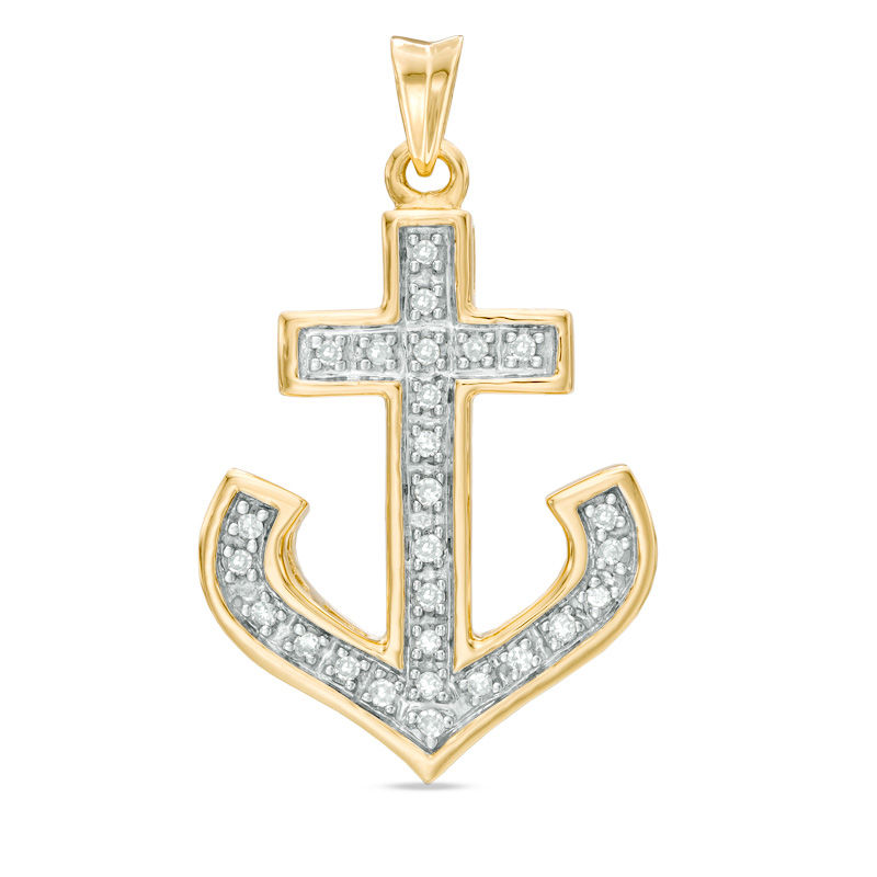 Previously Owned - Men's 0.20 CT. T.W. Diamond Anchor Charm in 10K Gold