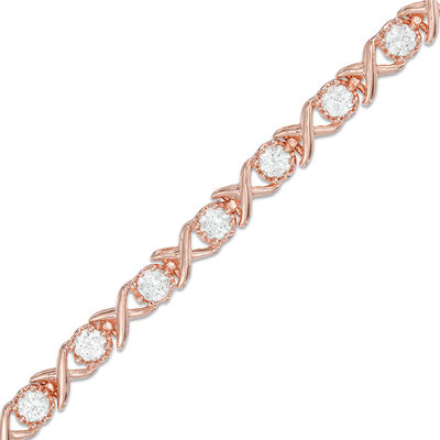 Previously Owned - Lab-Created White Sapphire "XO" Link Bracelet in Sterling Silver with 18K Rose Gold Plate - 7.25"