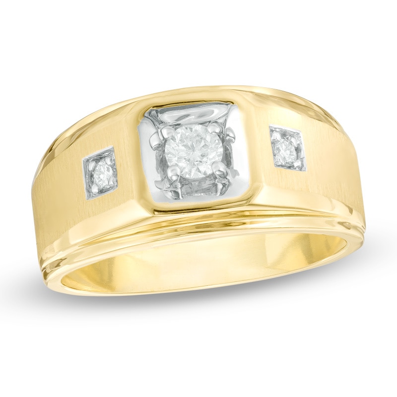 Previously Owned - Men's 0.33 CT. T.W. Octagonal Frame Three Stone Ring in 10K Gold|Peoples Jewellers