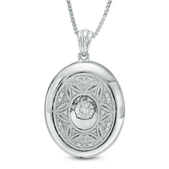 Previously Owned - Unstoppable Love™  0.12 CT. T.W. Diamond Vintage-Style Oval Locket in Sterling Silver