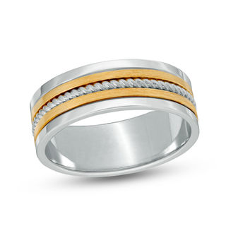 Previously Owned - Men's 8.0mm Rope Comfort Fit Wedding Band in 14K Two-Tone Gold