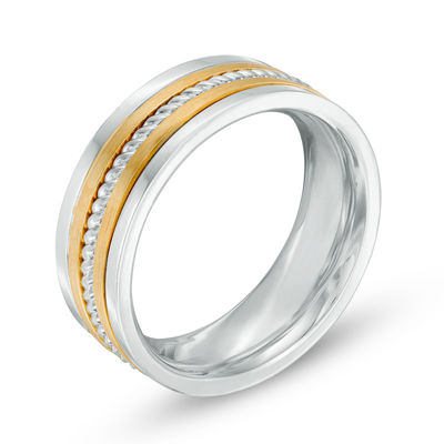 Previously Owned - Men's 8.0mm Rope Comfort Fit Wedding Band in 14K Two-Tone Gold