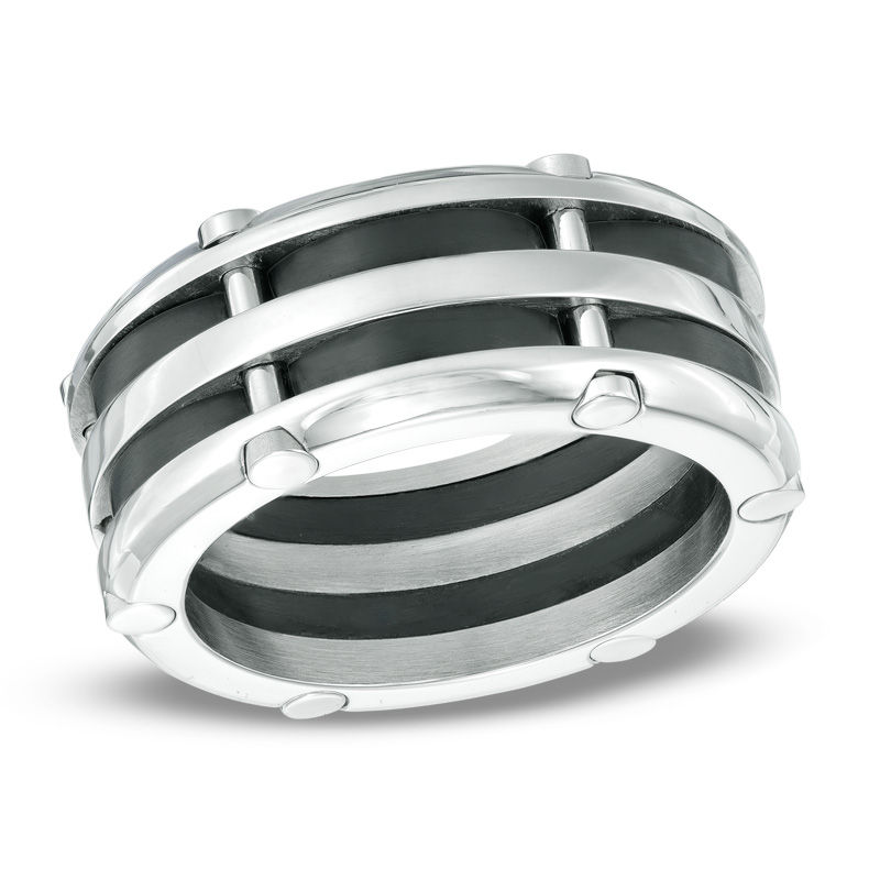 Previously Owned - Men's 10.0mm Riveted Comfort Fit Wedding Band in Two-Tone Stainless Steel