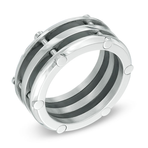 Previously Owned - Men's 10.0mm Riveted Comfort Fit Wedding Band in Two-Tone Stainless Steel