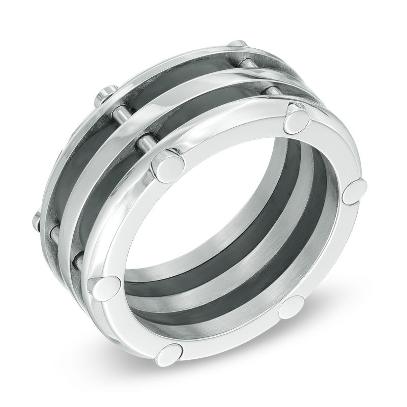 Previously Owned - Men's 10.0mm Riveted Comfort Fit Wedding Band in Two-Tone Stainless Steel|Peoples Jewellers