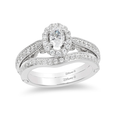 Previously Owned - Enchanted Disney Ariel 1.00 CT. T.W. Oval Diamond Frame Engagement Ring in 14K White Gold