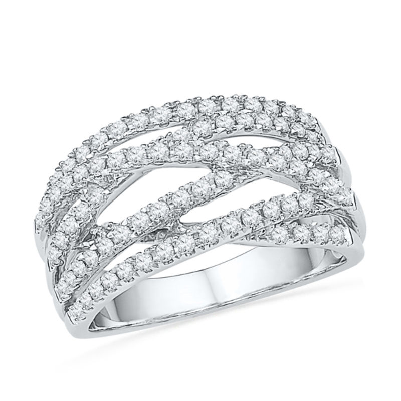 Previously Owned - 0.63 CT. T.W. Diamond Multi-Row Crossover Ring in 10K White Gold