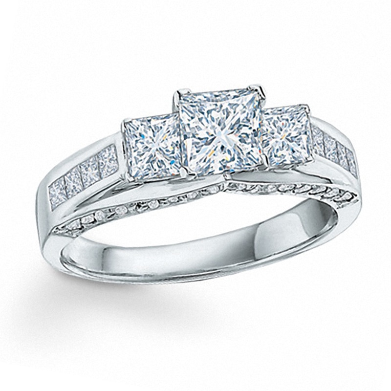 Previously Owned - 1.50 CT. T.W.   Princess-Cut Diamond Three Stone Ring in 14K White Gold (I/I1)|Peoples Jewellers