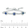 Thumbnail Image 1 of Previously Owned - 5.0mm Lab-Created Blue and White Sapphire Frame Three Stone Bolo Bracelet in Sterling Silver - 9.0"