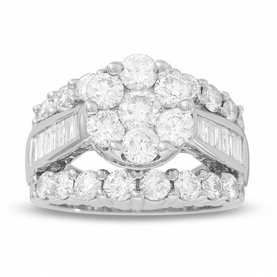 Previously Owned - 4.00 CT. T.W. Diamond Cluster Split Shank Engagement Ring in 14K White Gold