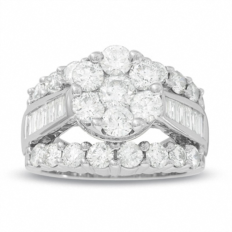 Previously Owned - 4.00 CT. T.W. Diamond Cluster Split Shank Engagement Ring in 14K White Gold|Peoples Jewellers
