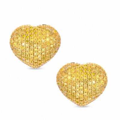 Previously Owned - 0.46 CT. T.W. Enhanced Yellow Diamond Heart Stud Earrings in 10K Two-Tone Gold