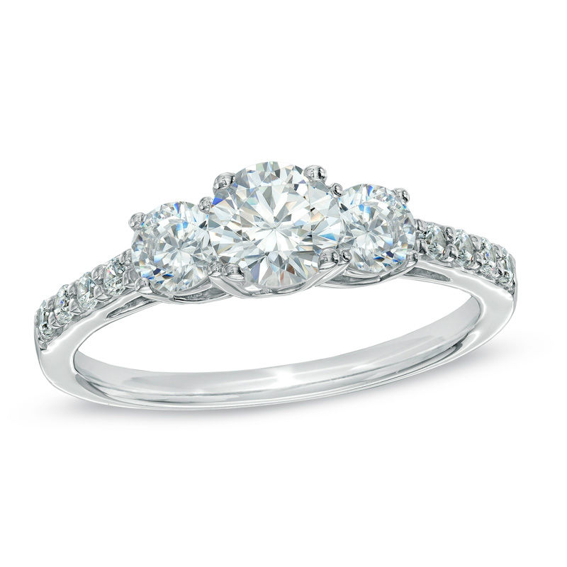 Previously Owned - Celebration  Lux® 1.00 CT. T.W. Diamond Three Stone Engagement Ring in 18K White Gold (I/SI2)