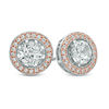 Previously Owned - 5.0mm Lab-Created White Sapphire Frame Stud Earrings in Sterling Silver and 18K Rose Gold Plate