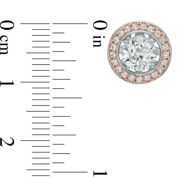 Previously Owned - 5.0mm Lab-Created White Sapphire Frame Stud Earrings in Sterling Silver and 18K Rose Gold Plate