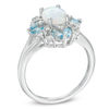 Previously Owned - Oval Lab-Created Opal, Swiss Blue Topaz and White Sapphire Vintage-Style Ring in Sterling Silver