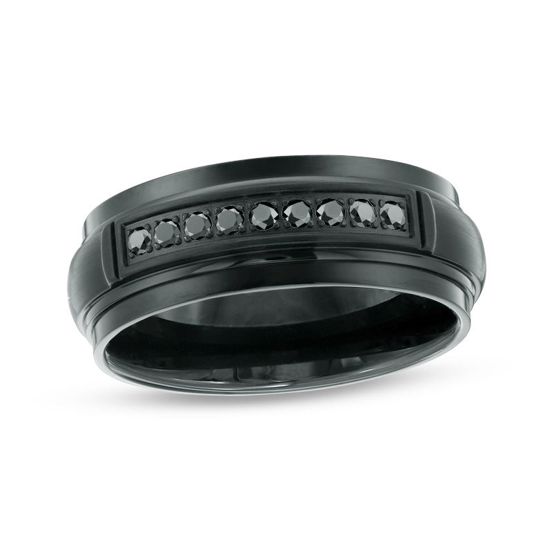 Previously Owned - Men's 0.16 CT. T.W Black Diamond Channel Wedding Band in Black IP Stainless Steel|Peoples Jewellers