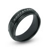 Thumbnail Image 1 of Previously Owned - Men's 0.16 CT. T.W Black Diamond Channel Wedding Band in Black IP Stainless Steel