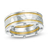 Previously Owned - Men's 9.0mm Hammered Centre Yellow IP Stripes Riveted Wedding Band in Stainless Steel