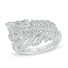 Thumbnail Image 0 of Previously Owned - Lab-Created White Sapphire Sideways Feather Ring in Sterling Silver