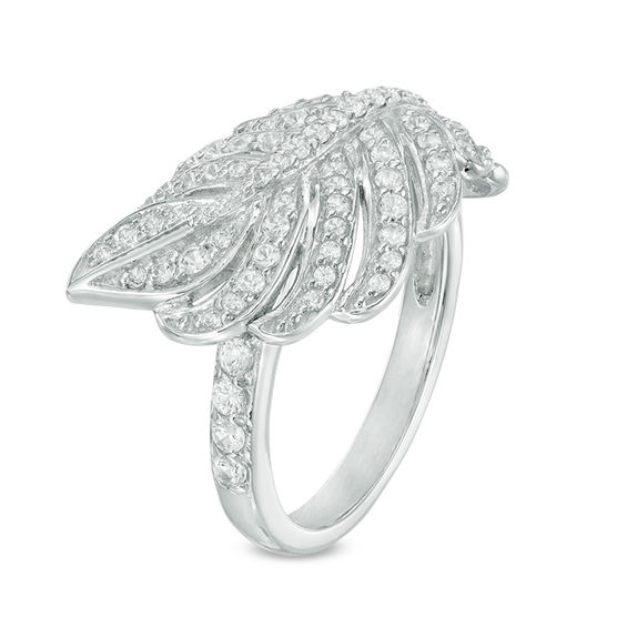 Previously Owned - Lab-Created White Sapphire Sideways Feather Ring in Sterling Silver