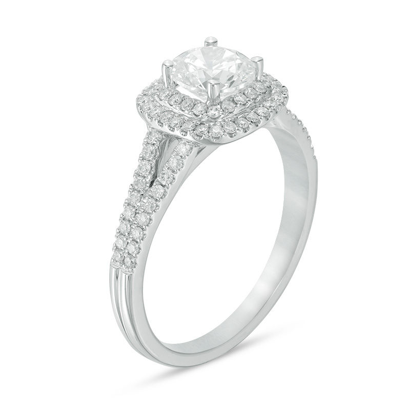 Previously Owned - 1.00 CT. T.W.   Diamond Double Cushion Frame Engagement Ring in Platinum (H/VS2)|Peoples Jewellers