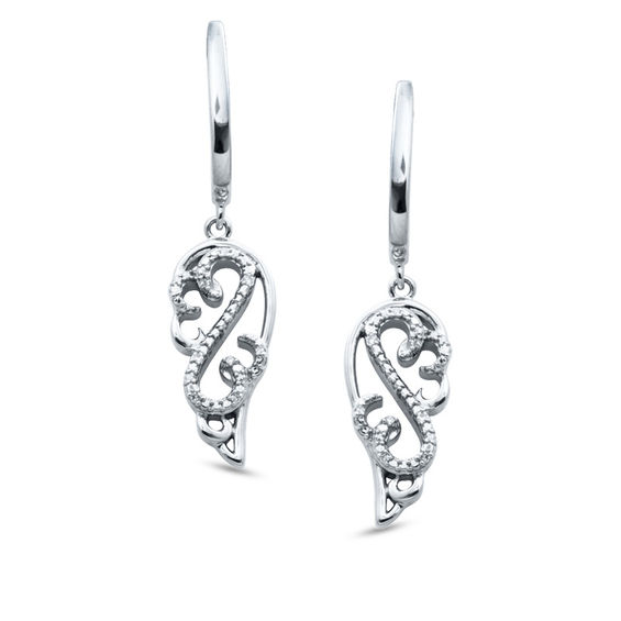 Previously Owned - Open Hearts by Jane Seymour™ Diamond Accent Single Wing Drop Earrings in Sterling Silver