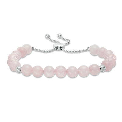 Previously Owned - 8.0mm Rose Quartz and Polished Bead Bolo Bracelet in Sterling Silver - 9.0"