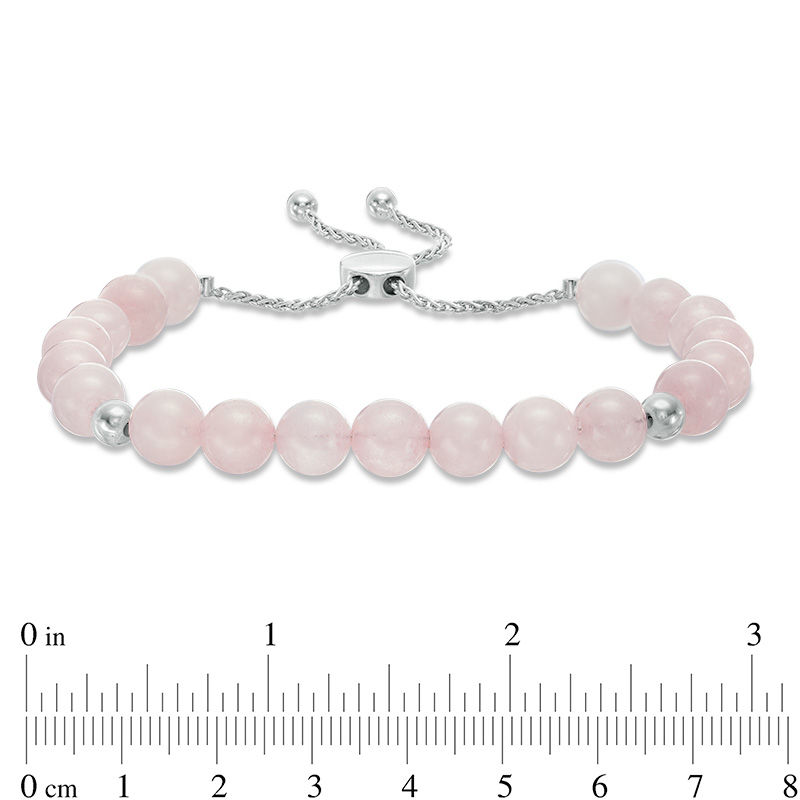 Previously Owned - 8.0mm Rose Quartz and Polished Bead Bolo Bracelet in Sterling Silver - 9.0"