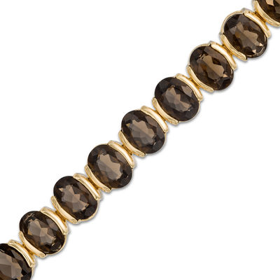 Previously Owned - Oval Smoky Quartz Bracelet in Sterling Silver with 18K Gold Plate - 7.5"