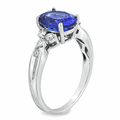 Previously Owned - Oval Tanzanite and 0.27 CT. T.W. Diamond Ring in 14K White Gold