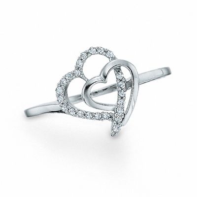 Previously Owned - 0.10 CT. T.W. Diamond Heart Ring in Sterling Silver