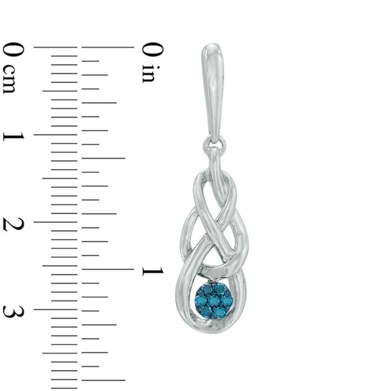 Main Image 2 of Previously Owned - 0.15 CT. T.W. Enhanced Blue Diamond Cluster Infinity Braid Drop Earrings in Sterling Silver