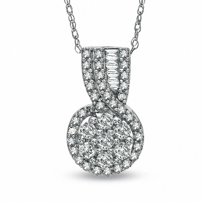 Previously Owned - 0.49 CT. T.W. Diamond Cluster Swirl Pendant in 10K White Gold|Peoples Jewellers