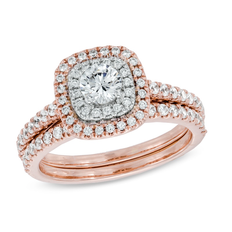 Previously Owned - 1.00 CT. T.W. Diamond Double Frame Bridal Set in 14K Rose Gold|Peoples Jewellers