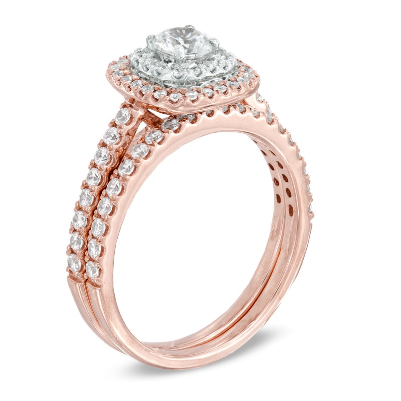 Previously Owned - 1.00 CT. T.W. Diamond Double Frame Bridal Set in 14K Rose Gold|Peoples Jewellers