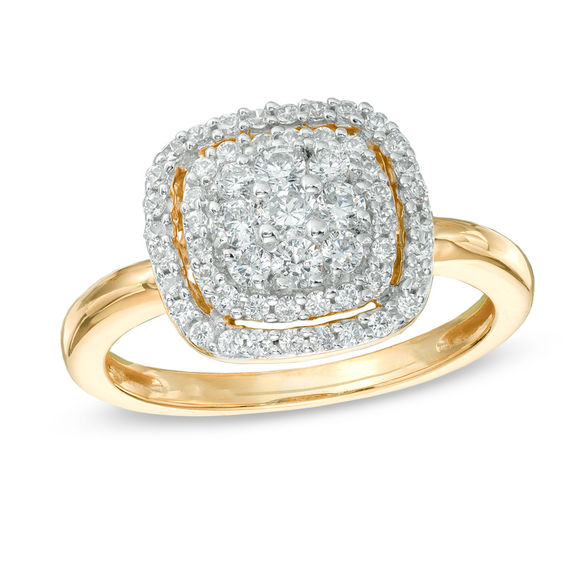 Previously Owned - 0.50 CT. T.W. Diamond Cluster Frame Ring in 10K Gold