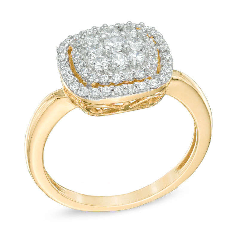 Previously Owned - 0.50 CT. T.W. Diamond Cluster Frame Ring in 10K Gold|Peoples Jewellers