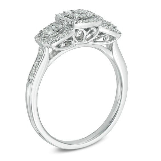 Previously Owned - 0.30 CT. T.W. Diamond Past Present Future® Square Cluster Frame Ring in 10K White Gold