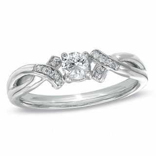 Previously Owned - 0.20 CT. T.W. Diamond Ribbon Promise Ring in 10K White Gold