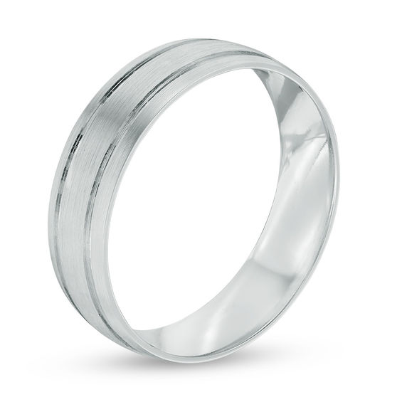 Previously Owned - Men's 6.0mm Comfort Fit Double Groove Brushed Wedding Band in 10K White Gold