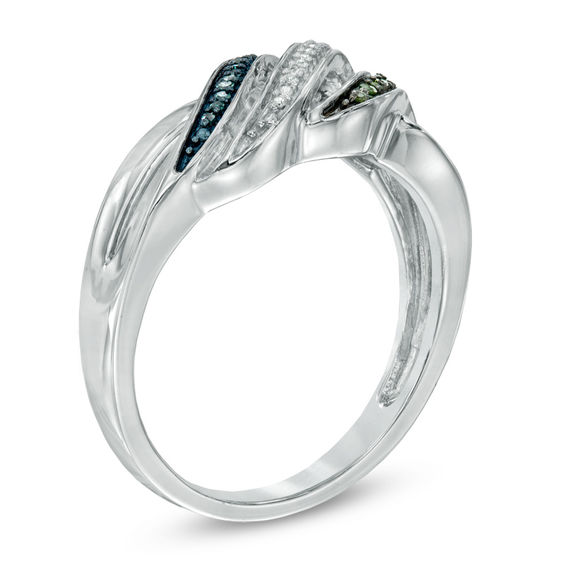 Previously Owned - 0.05 CT. T.W. Enhanced Blue, Green and White Diamond Waves Ring in Sterling Silver