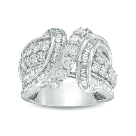 Previously Owned - 1.96 CT. T.W. Baguette and Round Diamond Bypass Ring in 10K White Gold