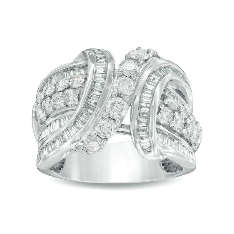 Previously Owned - 1.96 CT. T.W. Baguette and Round Diamond Bypass Ring in 10K White Gold|Peoples Jewellers