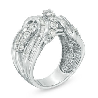 Previously Owned - 1.96 CT. T.W. Baguette and Round Diamond Bypass Ring in 10K White Gold